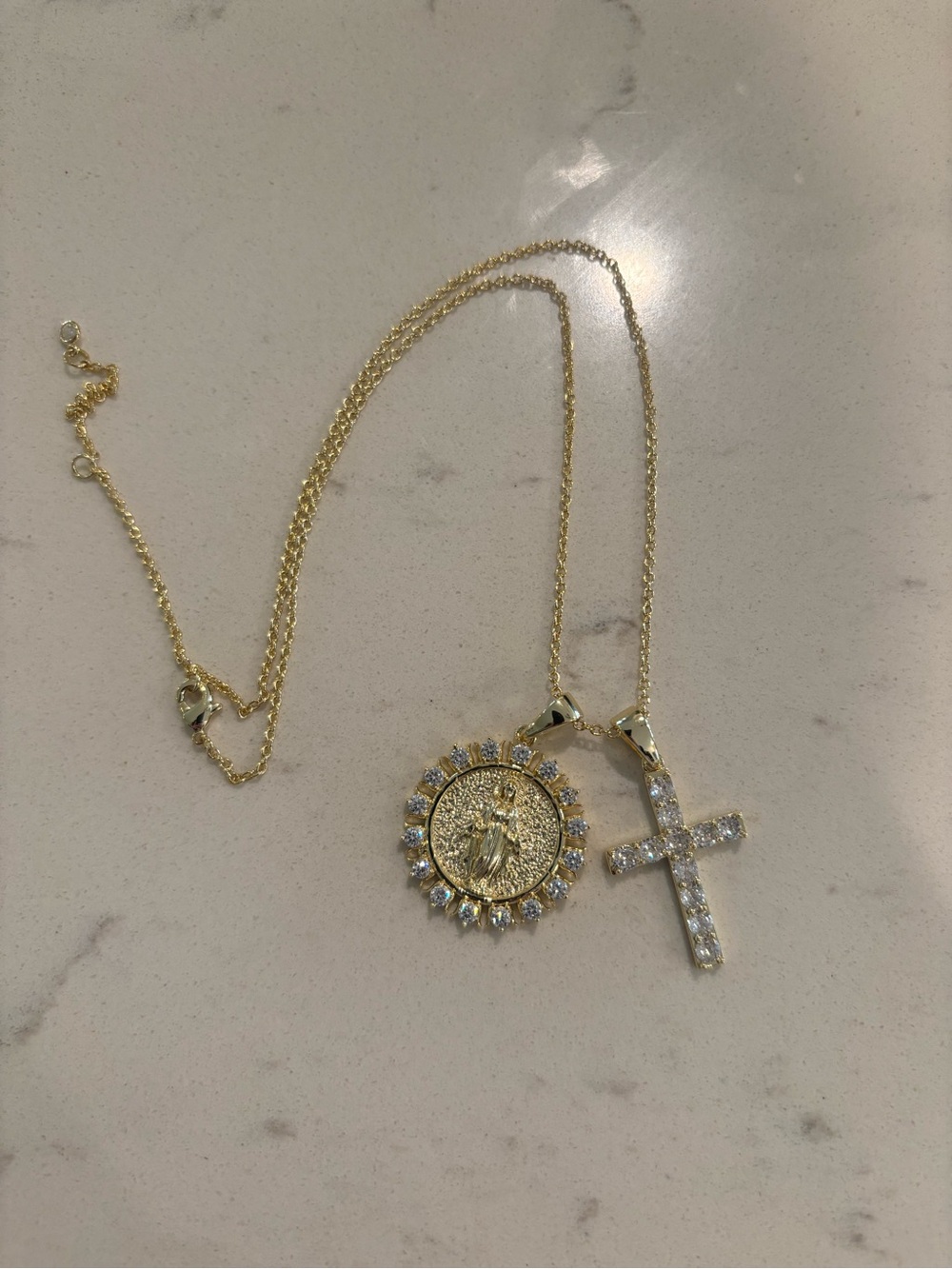 Gold Plated Medal & Cross Necklace Set